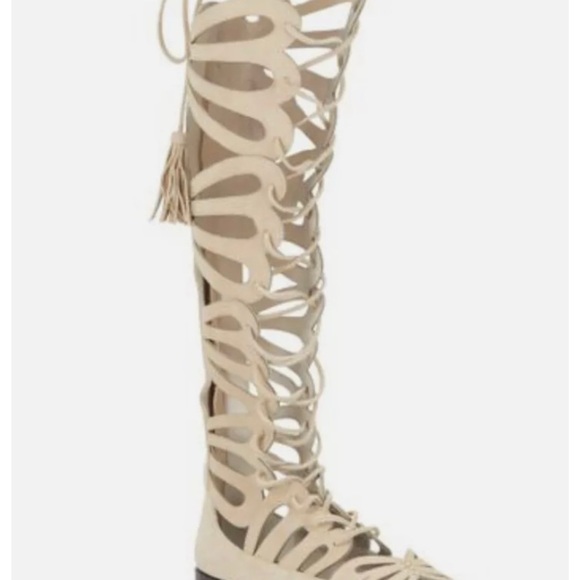 Alice & Olivia Ivory Suede Lace Up Tall Sandals Size 38 - Picture 2 of 9